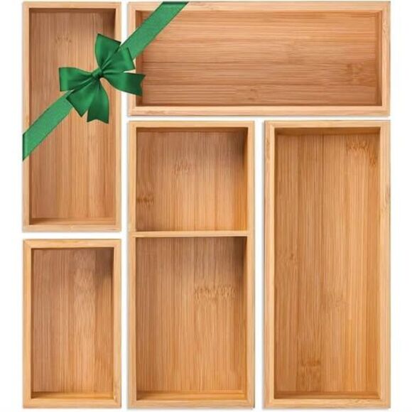 Bamboo Drawer Organizer 5 Pcs for Kitchen Multi-purpose Storage Dividers - Picture 1 of 6